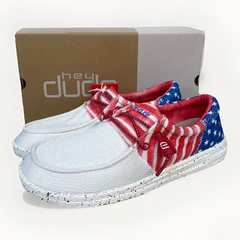 Hey Dude Wendy Sox Tri Patriotic Americana Shoes Women Sz 7 NEW Red White Blue